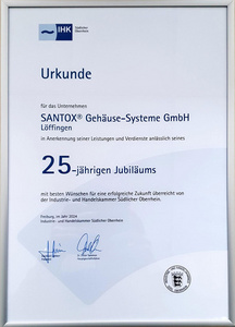 Urkunde 25 Jahre SANTOX